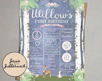 Milestone Board, Little Deer, Woodland ONEderland First Birthday Memory Poster