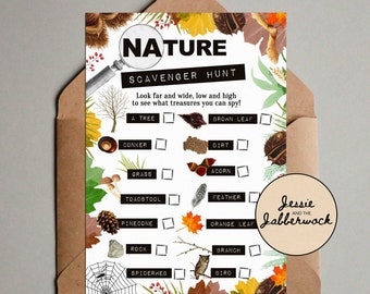 Autumn Nature Trail Scavenger Hunt Printable, Instant download, Fall Treasure Hunt checklist Worksheet, Eye spy Game, Hide seek, Garden Game