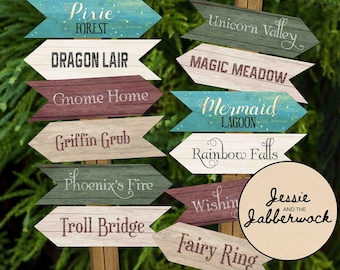 Magical Creature Directional signs Party Pack Printables | Fairy Decorations | Mythical party | Dragons | Unicorns | Griffin | Phoenix