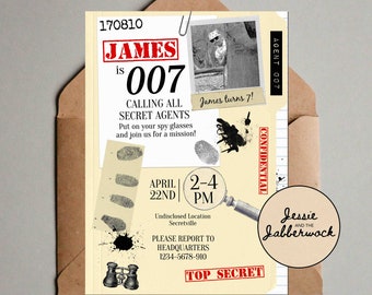 007 Party Invite, James Bond 7th Birthday Invitation, Secret agent, spy party