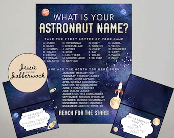 What's your Astronaut Name? Printable, Name generator Party Game, Space Birthday Party, Planet Name Tent Labels, Out of this world, Galaxy