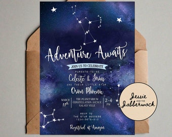 Orion Constellation Invite, Adventure Awaits, Under the stars Invitation, Celestial Galaxy Baby Shower