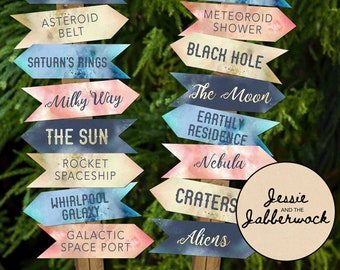 Space Directional signs Party Pack Printables | Galaxy Decorations | To the Moon Birthday | Nebula |