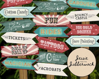Circus Directional signs Party Pack Printables | The Greatest Show Decorations | Carnival Birthday | Fete Signs