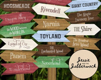 Story Book Directional signs Party Pack Printable | Fairy Tale Decorations | Enchanted storyland | World Book Day | Library Fictional places