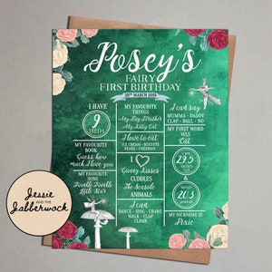 Tablero de hitos, Hada Encantada PRIMER Cumpleaños, Floral Rosa Memoria Cartel