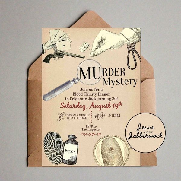 Invitación de la fiesta del misterio del asesinato, Whodunit escape room invitar / invitación de Halloween / fiesta CLUE