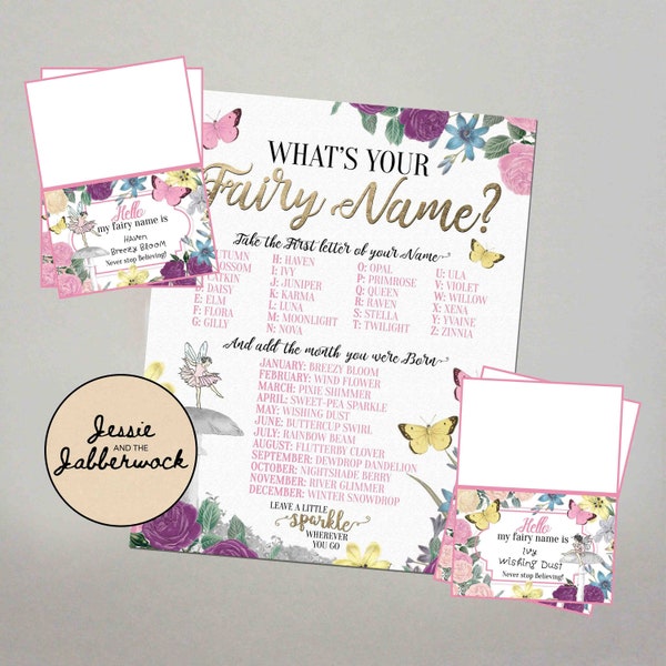 What's your fairy name? Printable, Instant download Party Game | Name Generator