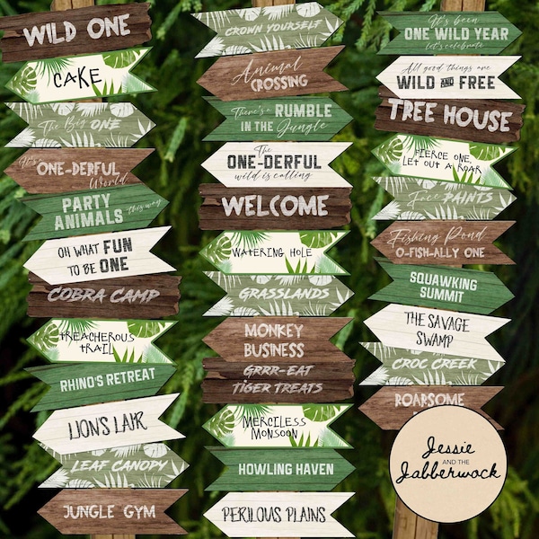 Wild One Directional signs Party Pack Printable | Wild First Birthday Decorations | Safari | Jungle Book | Rainforest | Wild One green