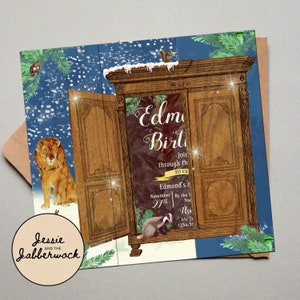 Invitation d'ouverture de garde-robe | Le Lion, la Sorcière et l'Armoire | Invitation de Narnia de région boisée | pays des merveilles de l'hiver enneigé | Plié imprimable