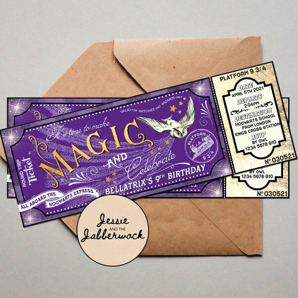 Magical Witches & Wizards Birthday Invitation | Train Ticket invite | Make Magic | Enchanted magic party | Magical world
