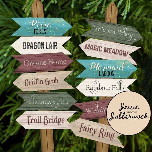 Magical Creature Directional signs Party Pack Printables | Fairy Decorations | Mythical party | Dragons | Unicorns | Griffin | Phoenix