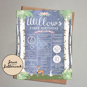Milestone Board, Little Deer, Woodland ONEderland First Birthday Memory Poster