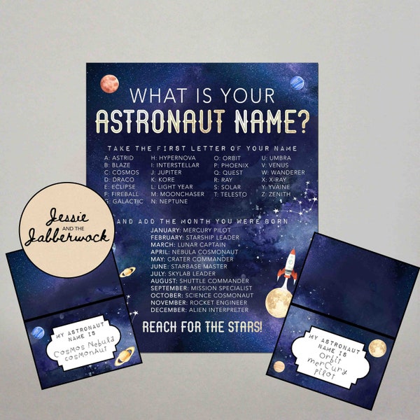 What's your Astronaut Name? Printable, Name generator Party Game, Space Birthday Party, Planet Name Tent Labels, Out of this world, Galaxy