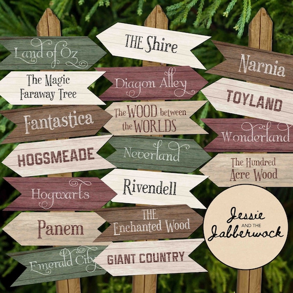 Story Book Directional signs Party Pack Printable | Fairy Tale Decorations | Enchanted storyland | World Book Day | Library Fictional places