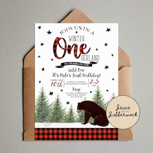 Wild ONE Invite, WINTER ONEderland, Lumberjack, First Birthday, Bear invitation