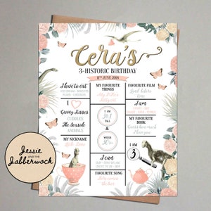 Tea-Rex Milestone, Floral Rustic Personalised Birthday Sign, ANY AGE | Signe imprimable| Carte mémoire | 3-Rex