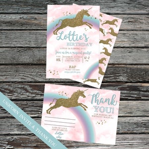 Unicorn Invite, Glitter, Rainbow Invitation, Tie dye, Magical creature, image 3