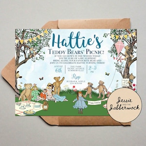 Teddy Bear Picnic Invitation, If you go down in the woods today you're sure of a big surprise invite, Dolly and toys party image 1