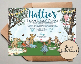 Teddy Bear Picnic Invitation, If you go down in the woods today you&#39;re sure of a big surprise invite, Dolly and toys party