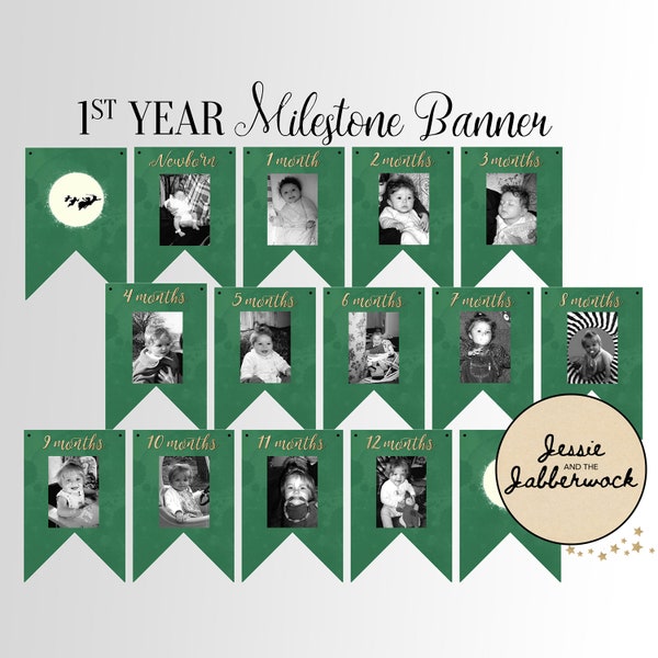 My 1st Year Monthly Photo Banner, Milestone Photo Bunting, Newborn - 12 Month printable banner, Neverland Peter Pan 1st Birthday, Onederland