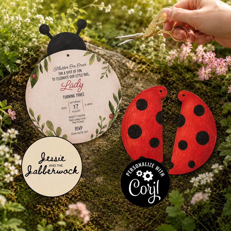 Ladybird Birthday Invitation | Bumble Bee Party Invite | Moving Wings Invite | Editable Corjl Template | Printable Love Bug Ladybug Invite image 6