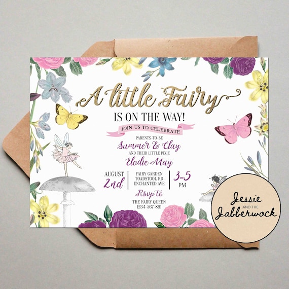 Little Fairy Baby Shower Invitation, Floral Butterfly invite | Rose Garden Baby Shower