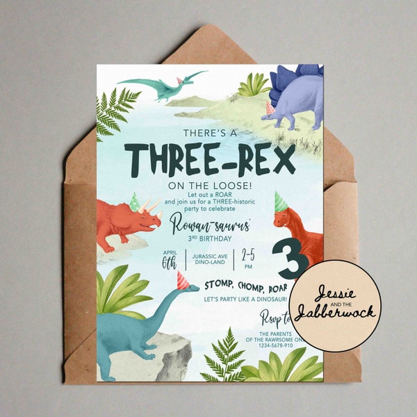 3-REX RAWWR 3rd Birthday Invite, Three-Historic Dinosaurier Partyeinladung | Stomp, Chomp, Roar, komm Party wie ein Dinosaurier