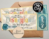 Pastel Vintage Disneyland Ticket | Birthday Invite | Retro Magical Disney invitation | keepsake trip momento | Edit yourself Corjl template