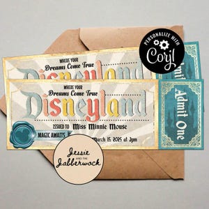 Pastell Vintage Disneyland Ticket | Geburtstag einladen | Magische Disney Einladung Retro | Andenken Reise Momento | Bearbeiten Sie sich selbst Corjl-Vorlage