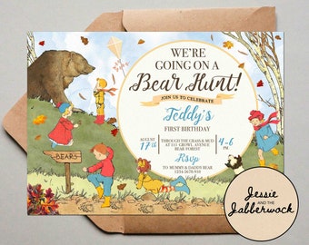 We're going on a Bear Hunt Invite, Nature Trail Invitation, Autumn Fall Party