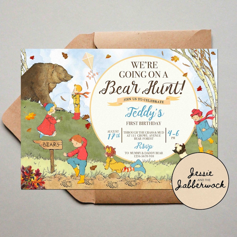 We're Going on a Bear Hunt Invite, Nature Trail Invitation, Autumn Fall ...