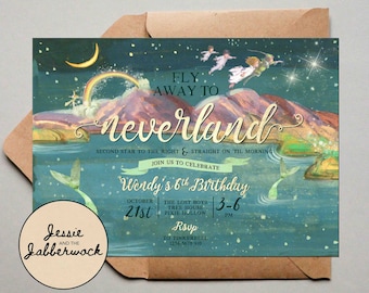 Neverland Invite, Second Star to the Right and Straight on til Morning, Peter Pan invitation, Mermaid&#39;s Lagoon, Pirates and Pixies party