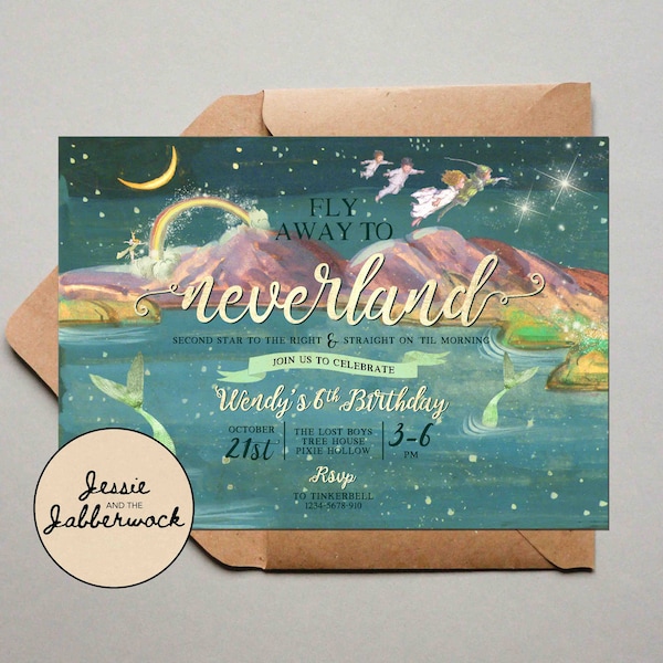 Neverland Invite, Second Star to the Right and Straight on til Morning, Peter Pan invitation, Mermaid's Lagoon, Pirates and Pixies party