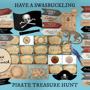 Jeu d'indices de chasse au trésor pirate, quête de trésor, jeux de société à imprimer, téléchargement immédiat, activité pour enfants, défis, roue de décodeur