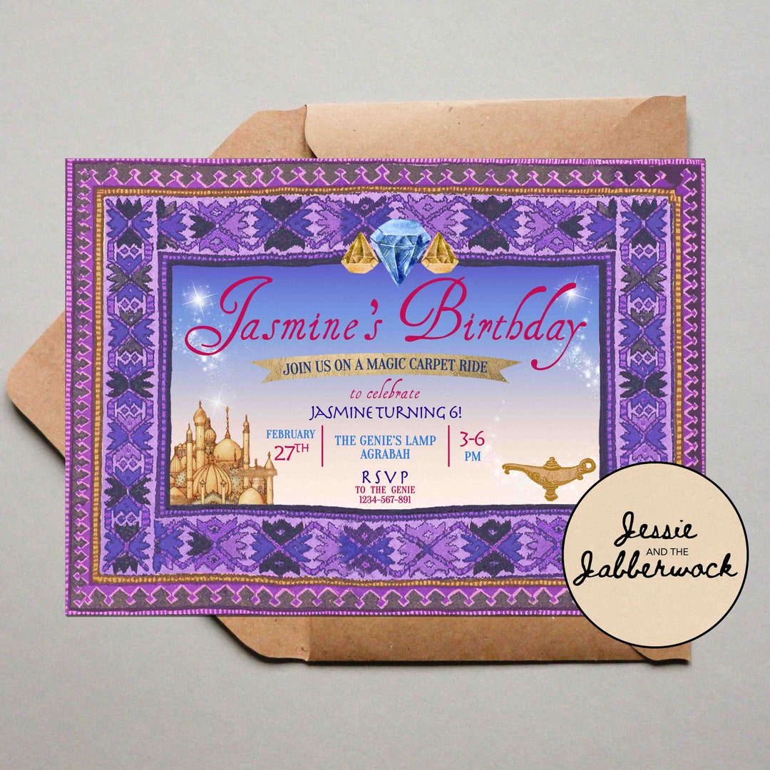 Arabian Nights, Aladdin Magic Carpet Party Invite, Genie Wishing Lamp ...