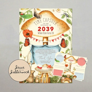 Toadstool Time Capsule, Birthday Memory Guestbook, Magical Woodland Notecards, ricordo personalizzato / Foresta Incantata / Fate