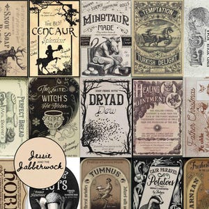 Lot de 15 enseignes vintage Narnia | Motifs vieillis de style publicité | Cadeaux pour fête | Autocollants | Étiquettes alimentaires | Collage éphémères