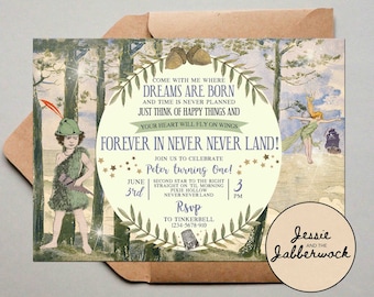 Vintage Peter Pan Invites, Neverland Invitations, Pirates, Fairies, and lost boys party