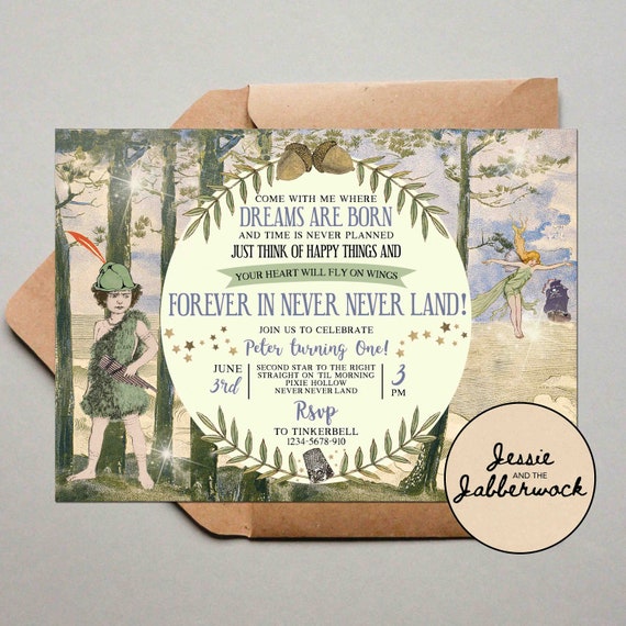 Vintage Peter Pan Invites, Neverland Invitations, Pirates, Fairies