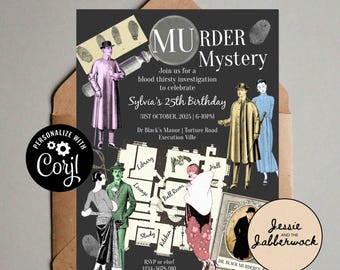 Cluedo Party invitation Template | Clue Invite Games Night | Murder Mystery Investigation | Escape Room Spy Birthday | Halloween Party