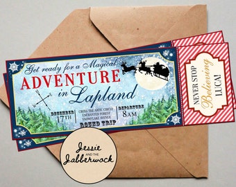 Convite para a Lapônia, ingresso, convite para viagem de Natal, festa de inverno, ingresso para esqui, todos a bordo, TODO O TEXTO pode ser personalizado