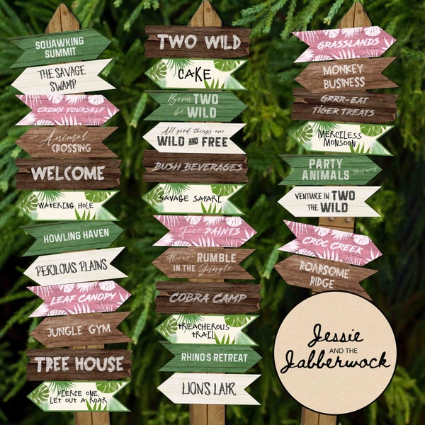 2nd Birthday Jungle Directional signs Party Pack Printable | Pink TWO Wild Decorations | Safari Jungle Book | Rainforest | In two the Wild