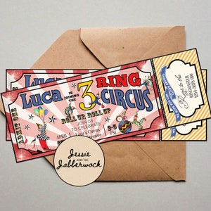 Geburtstags-Zirkus-Einladung | 3 Ring Circus Ticket einladen | Faschingsparty | Clowns | Vintage Zirkus | Aufrollen Aufrollen