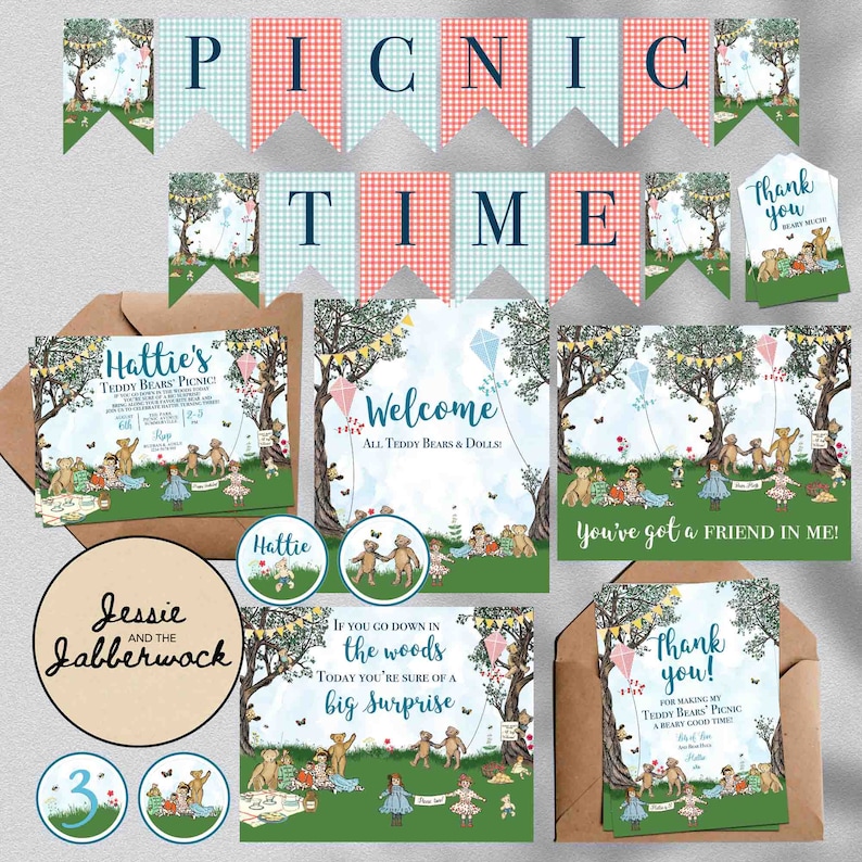 Teddy Bear Picnic Invitation, If you go down in the woods today you're sure of a big surprise invite, Dolly and toys party image 3