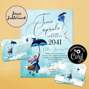 Plantillas de cápsula del tiempo de Mary Poppins: ideal para fiestas, recuerdos de cumpleaños, tarjetas de notas, edición personal y tarjetas de deseos.