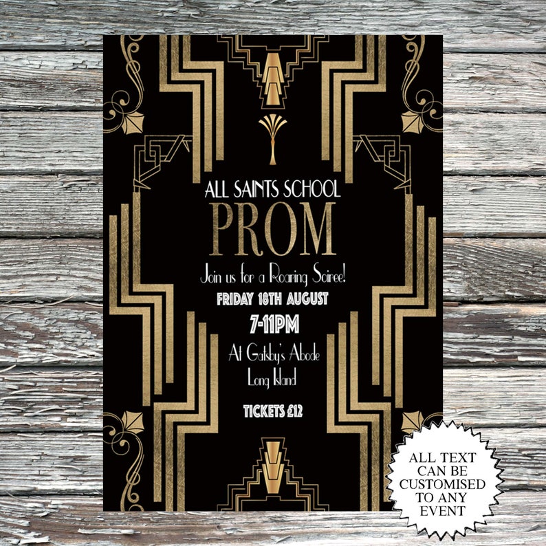 Great Gatsby Invitation Art Deco Prom Invite Event Ticket Etsy
