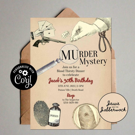 Murder Mystery Party Invitation | Whodunit Escape Room Invite | Halloween Invitation | CLUE party template | Edit yourself | Investigation