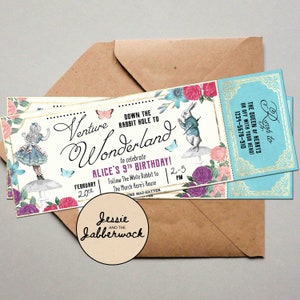 Wunderland-Einladung | Mad Hatter's Tea Party einladen Ticket | Hinunter in den Hasenbau | Alice im Wunderland Geburtstag | Onederland