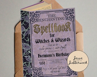 Spellbook Invitations, Magical Witches & Wizards Birthday Party Invites | Halloween Party | Potion Party | Sabrina the teenage witch